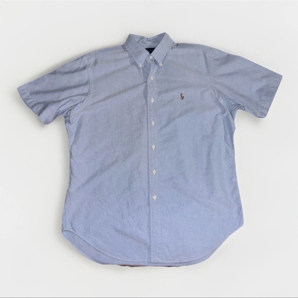Vintage Polo Ralph Lauren Short Sleeve Button Shirt Men's Large Blue Flesh Pony